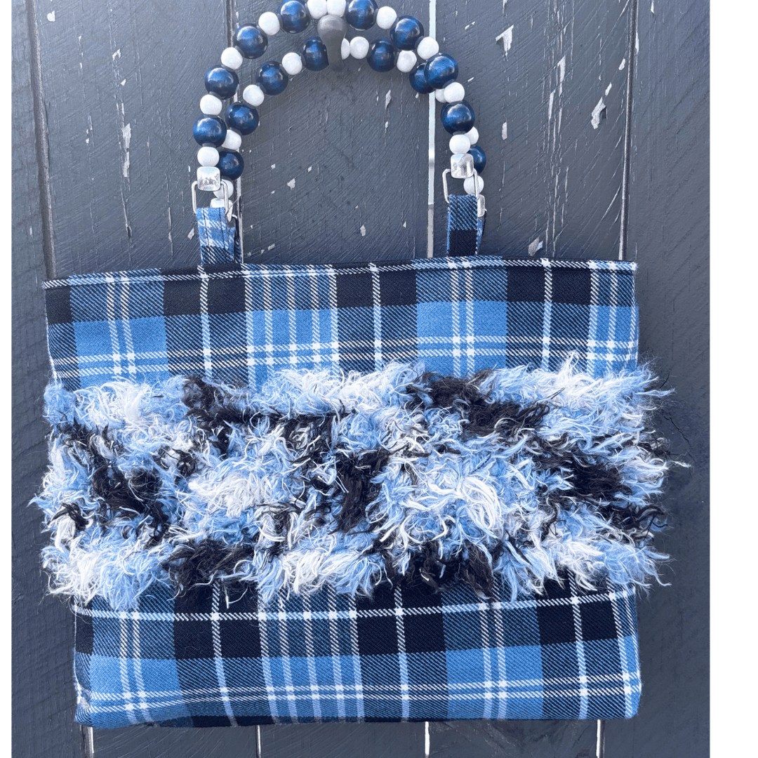 Clark Ancient Tartan Bag – Handknitted Panel & Beaded Handles