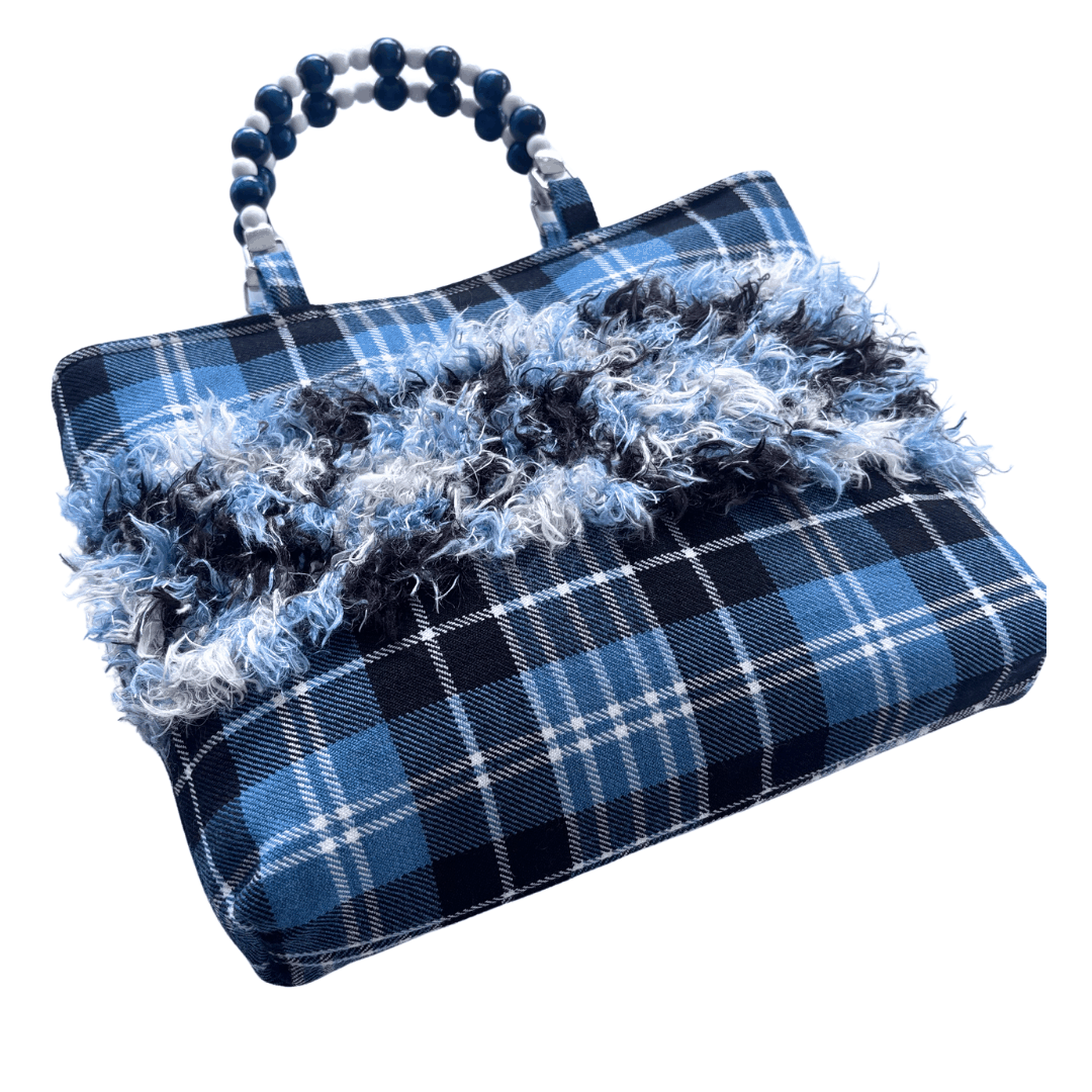 Clark Ancient Tartan Bag – Handknitted Panel & Beaded Handles