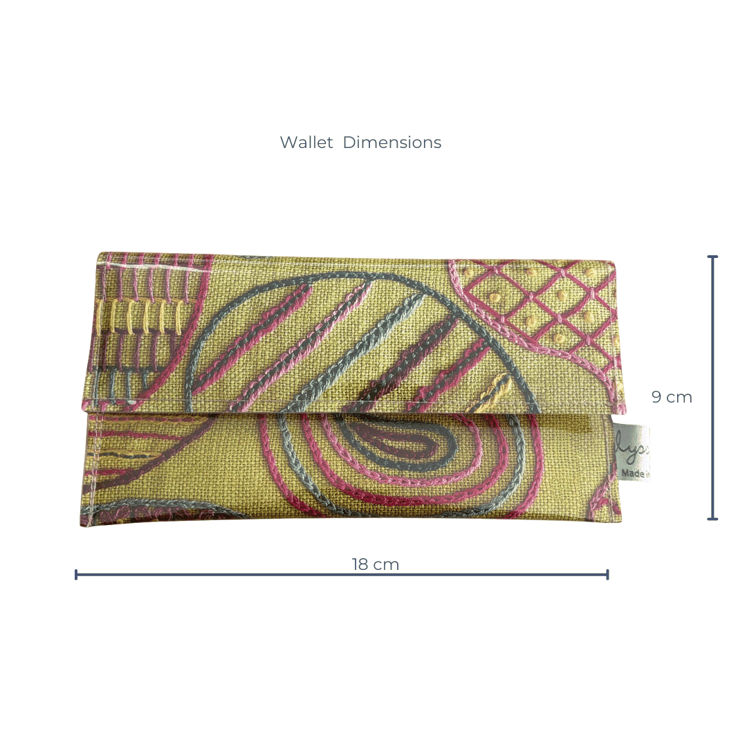 Embroidery Book Wallet - Colourful Stitches on Green Linen