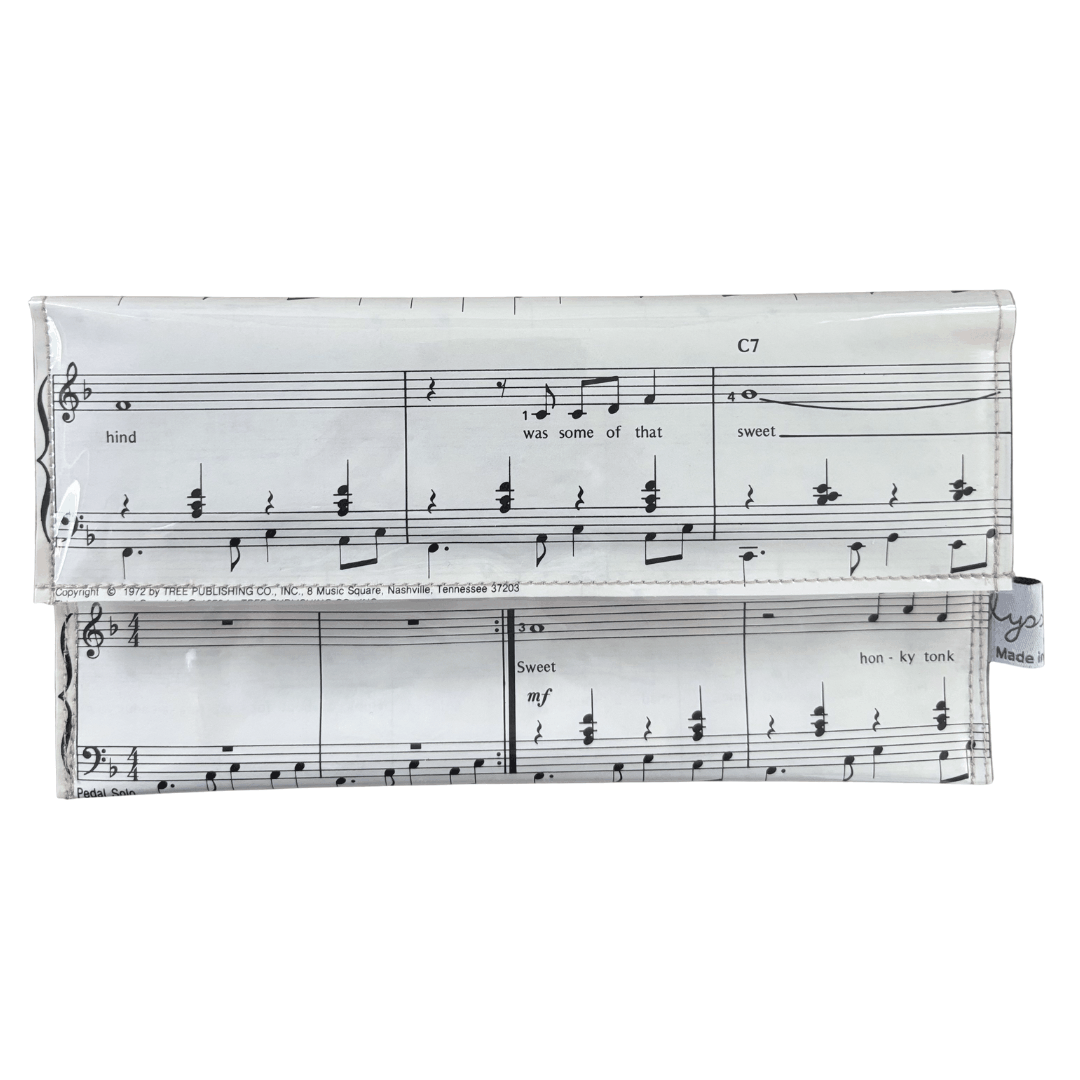 Vintage sheet music wallet featuring "Honky Tonk Wine" lyrics, handmade and lined with original music pages.