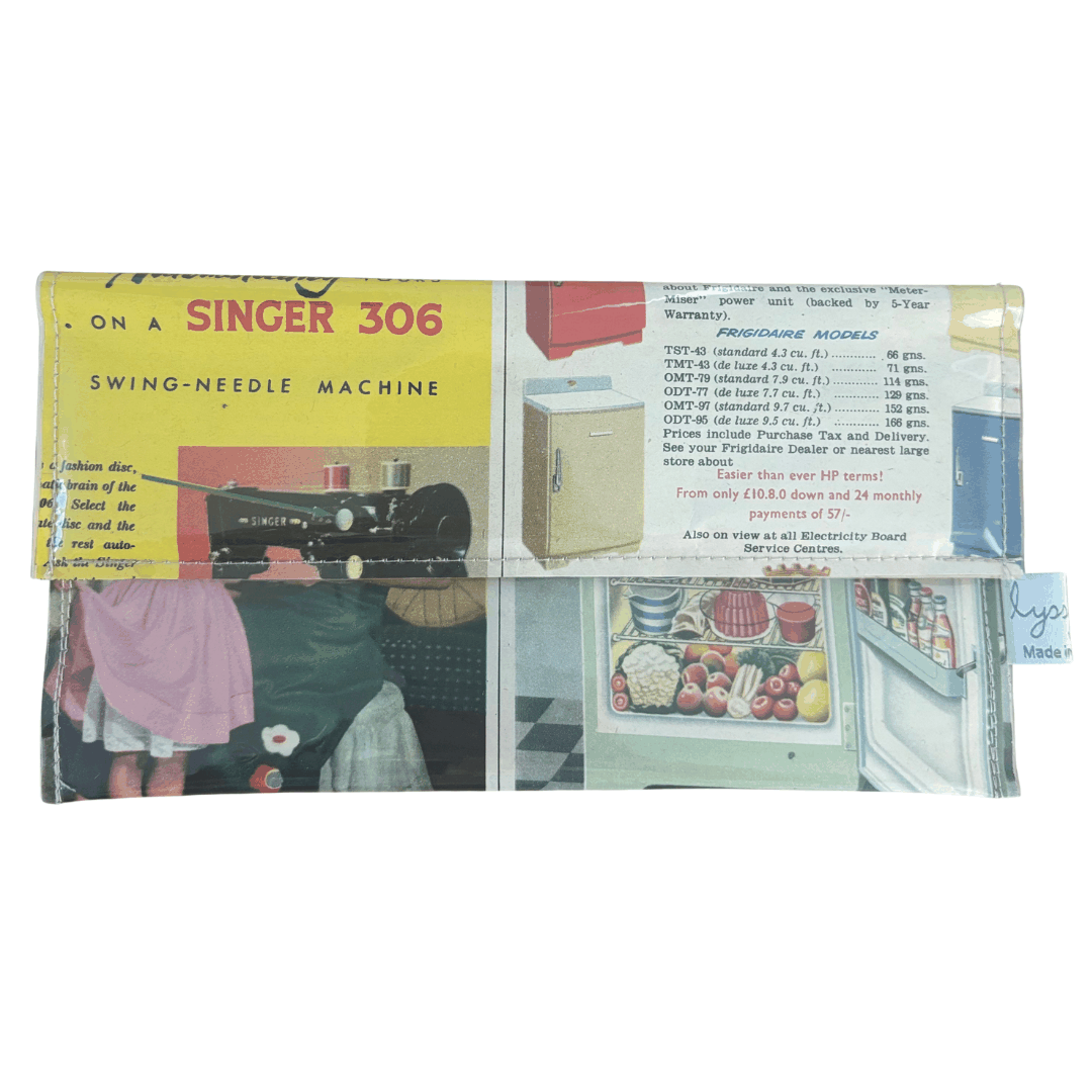 Vintage 1950's magazine wallet - Sewing with a Singer machine