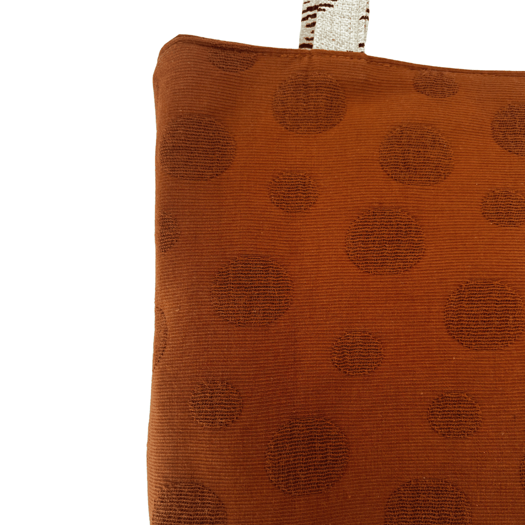 Close-up of Japanese cotton/linen jacquard weave fabric with black and white chevron pattern on handcrafted shoulder bag – Lyssy May
