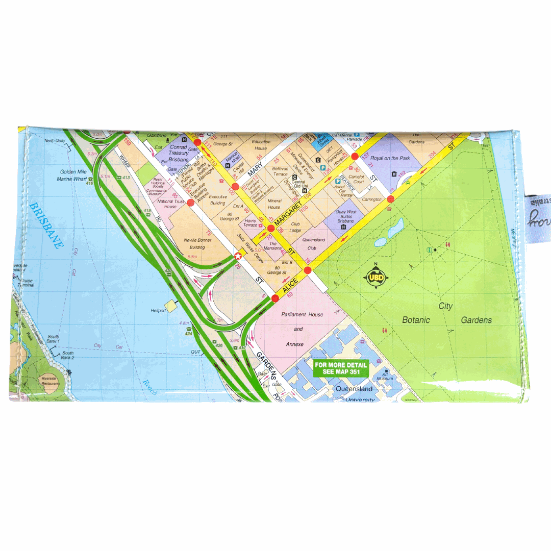 Recycled Map Wallet by LyssyMay Brisbane city centre back view