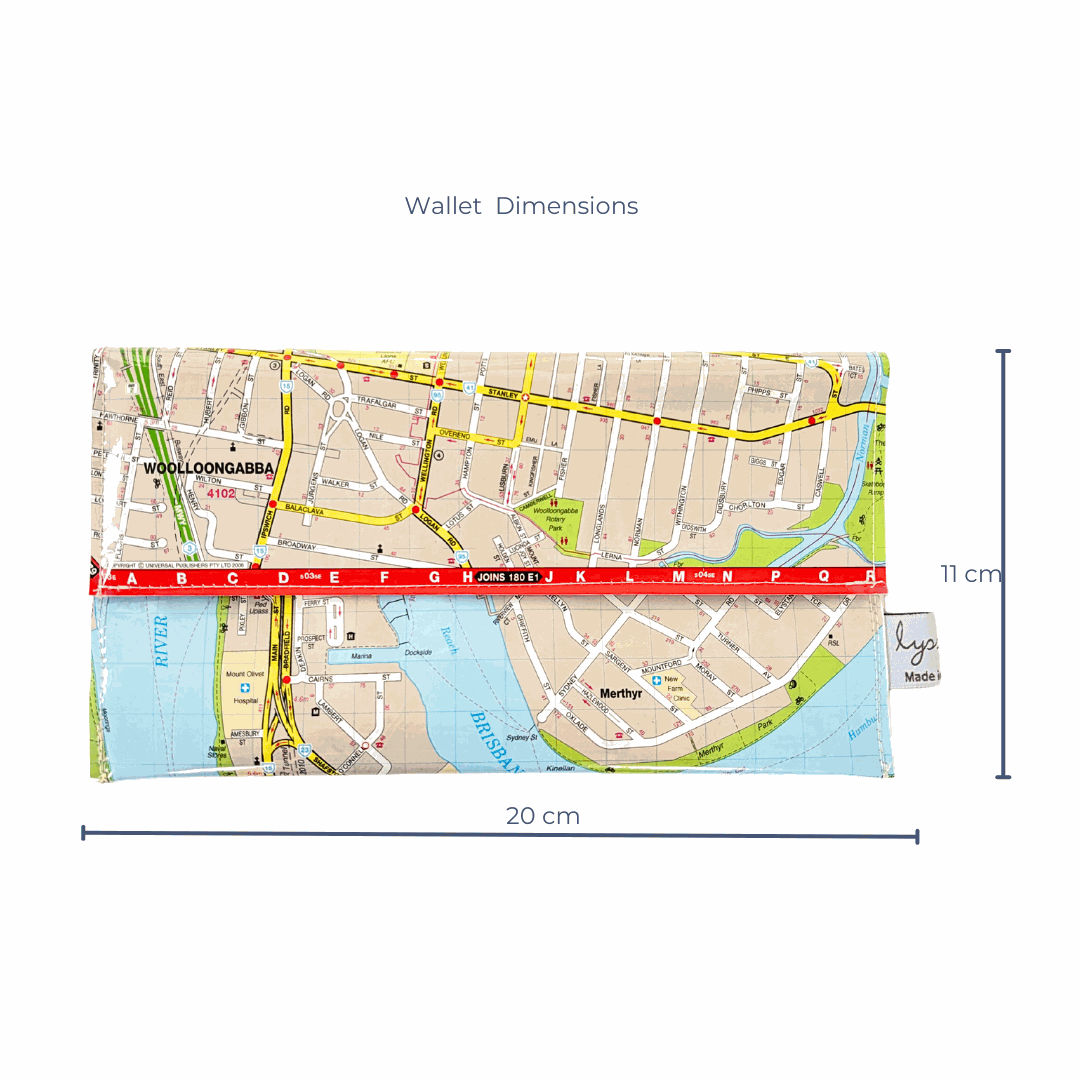 Map wallet with dimensions on a white background
