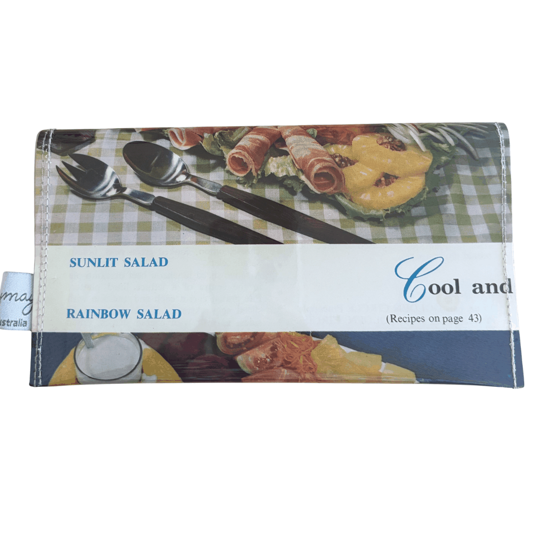 Wallet with food images and text