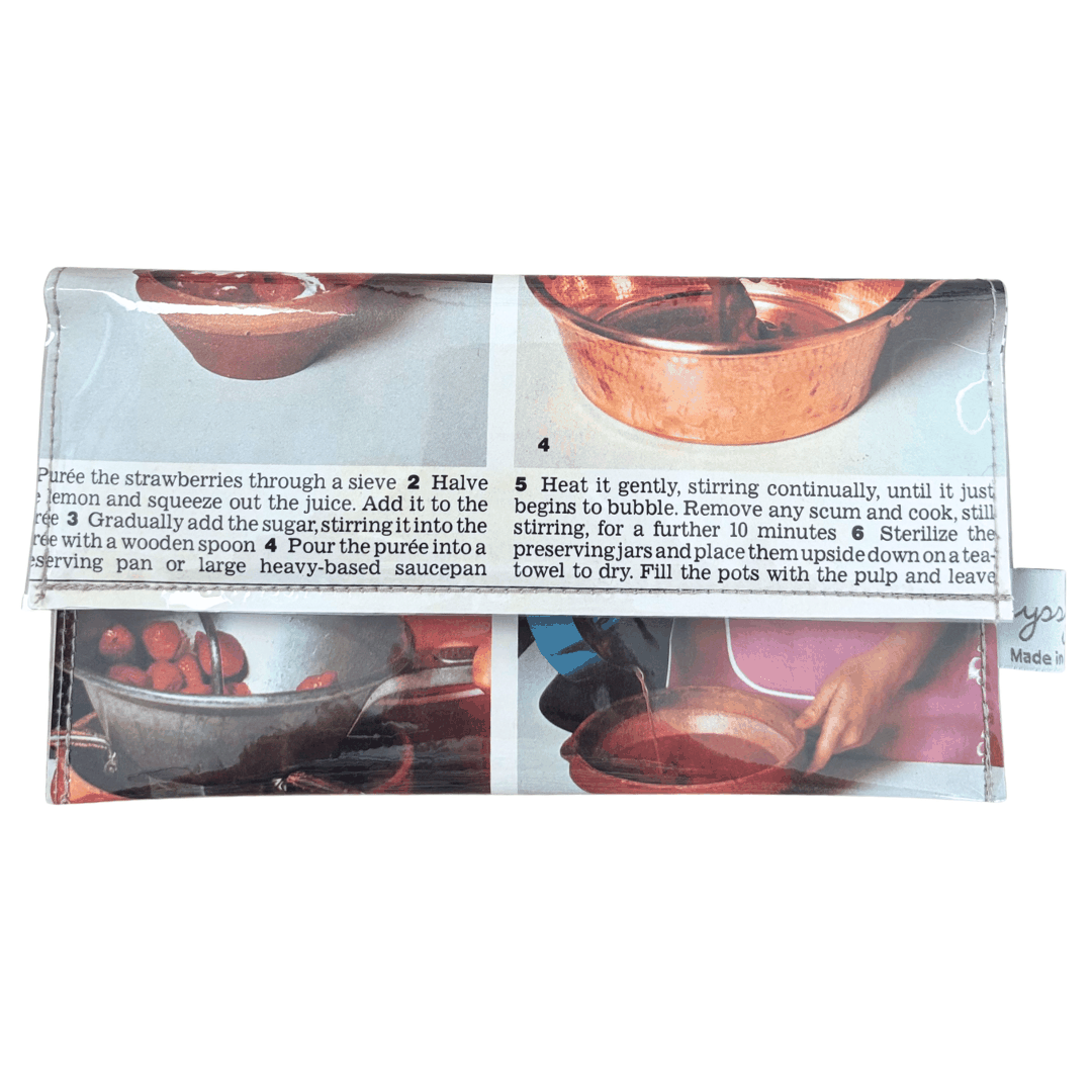images of a copper pot and text on a white background featured on handmade wallet