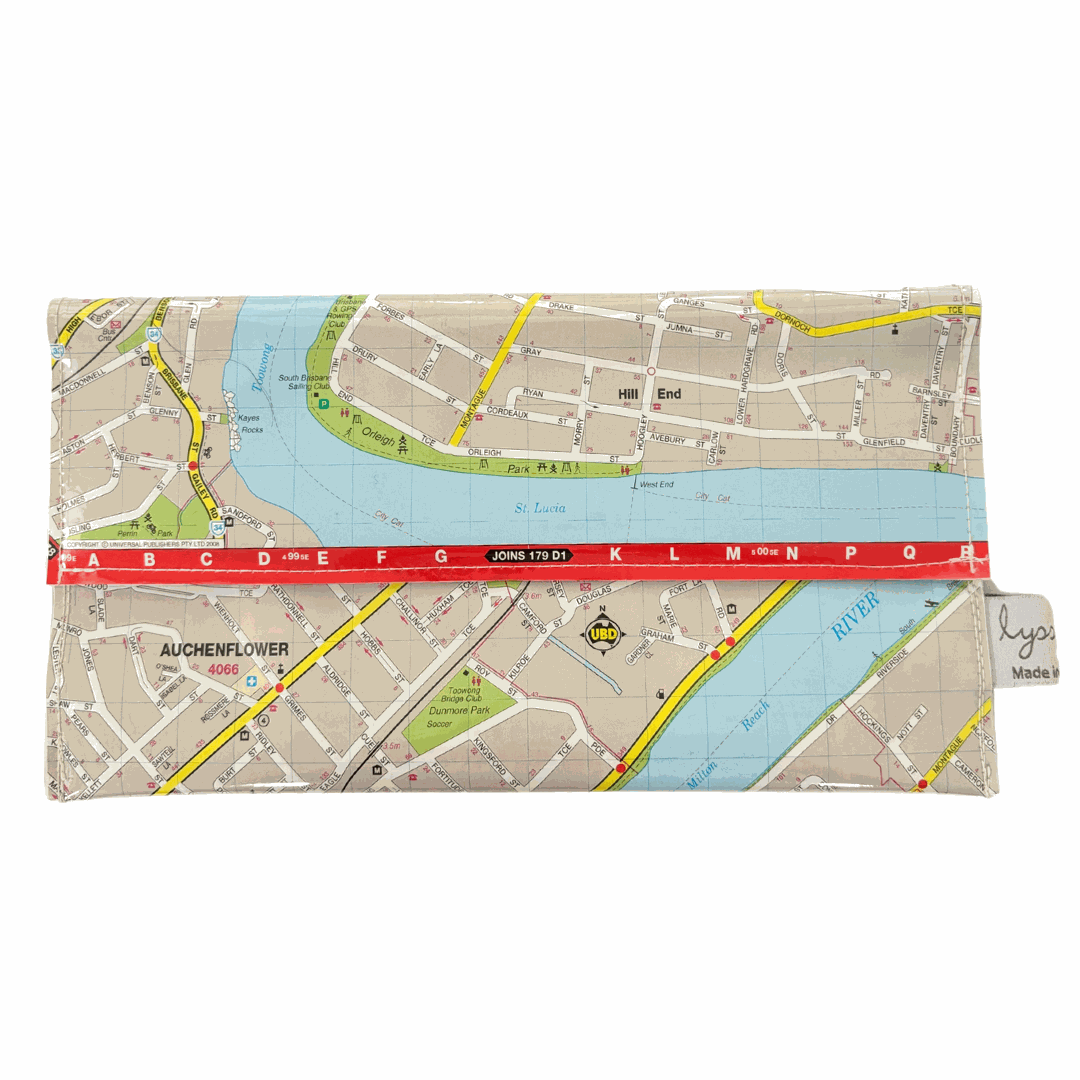Recycled Street Map Wallet - Brisbane River, Auchenflower, Milton, Toowong, West End