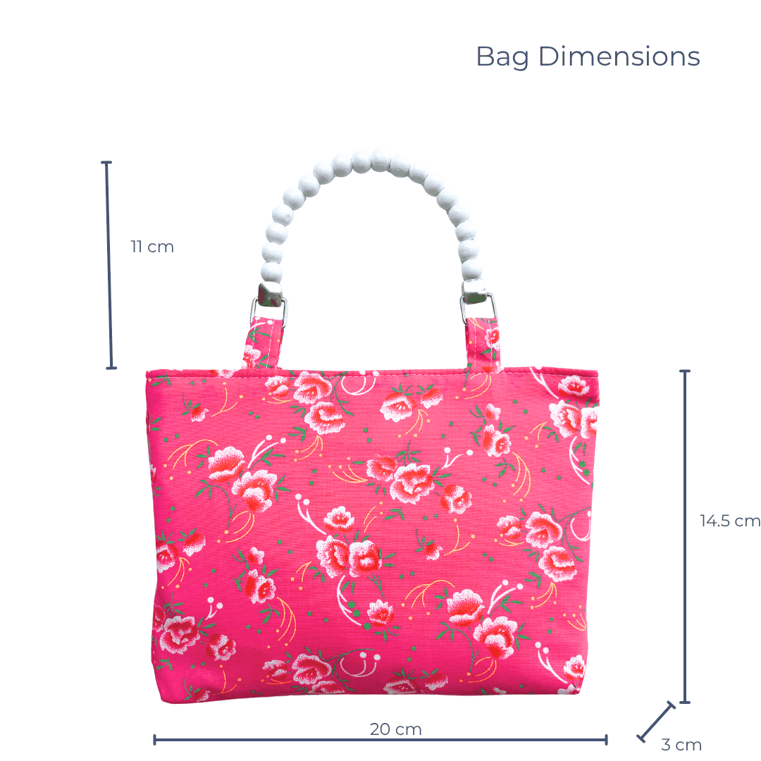 Penelope in Pink Peony Mini Fabric Bag + Matching Zip Purse