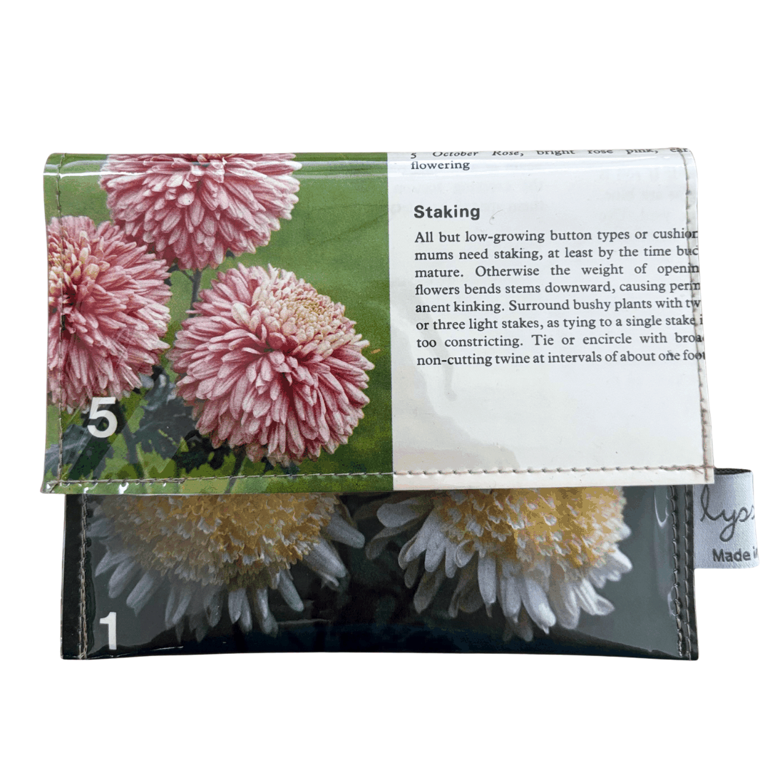 Vintage Garden Book chrysanthemum compact wallet with art deco lining and magnetic clasp