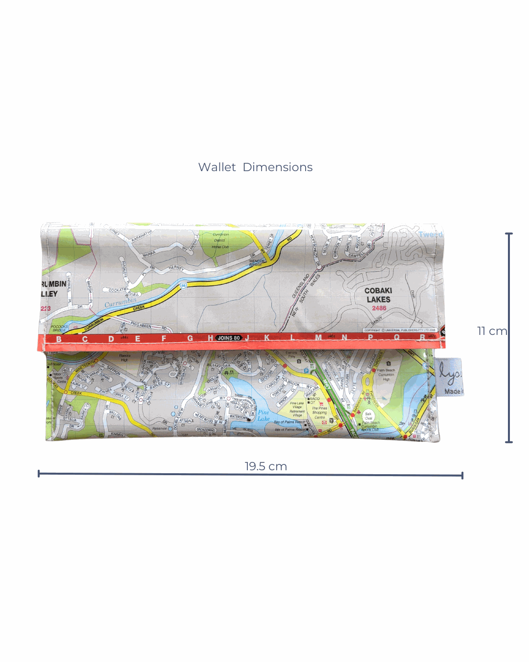 Recycled Street Map Wallet - Gold Coast Palm Beach, Currumbin, Cobaki Lakes