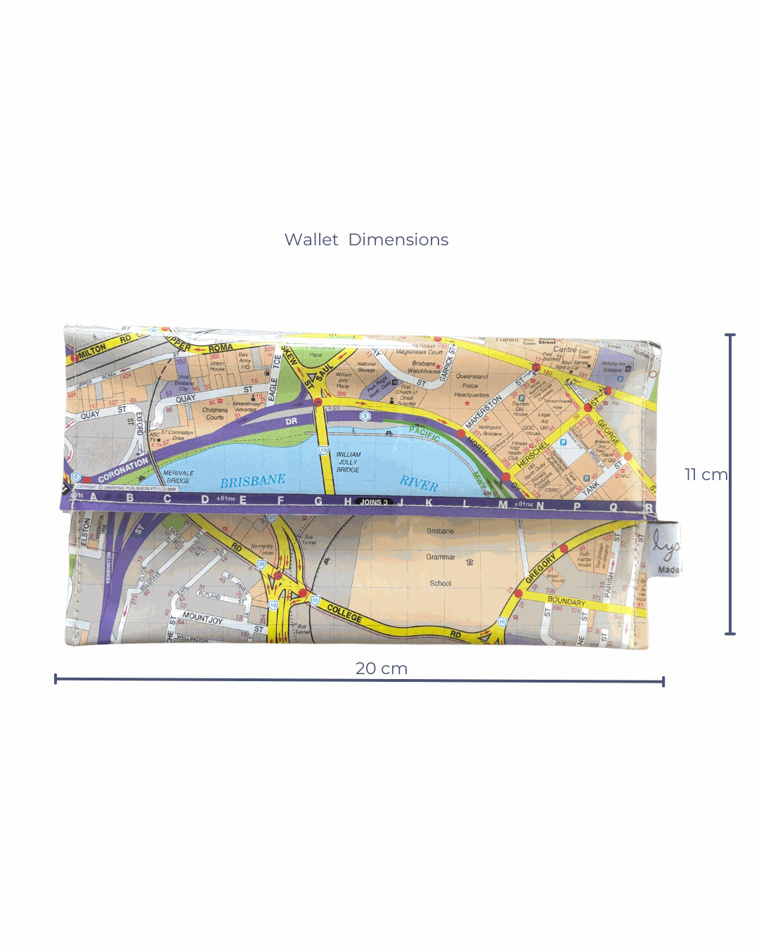 Recycled Street Map Wallet - Roma Street, Brisbane Grammar, Petrie Terrace