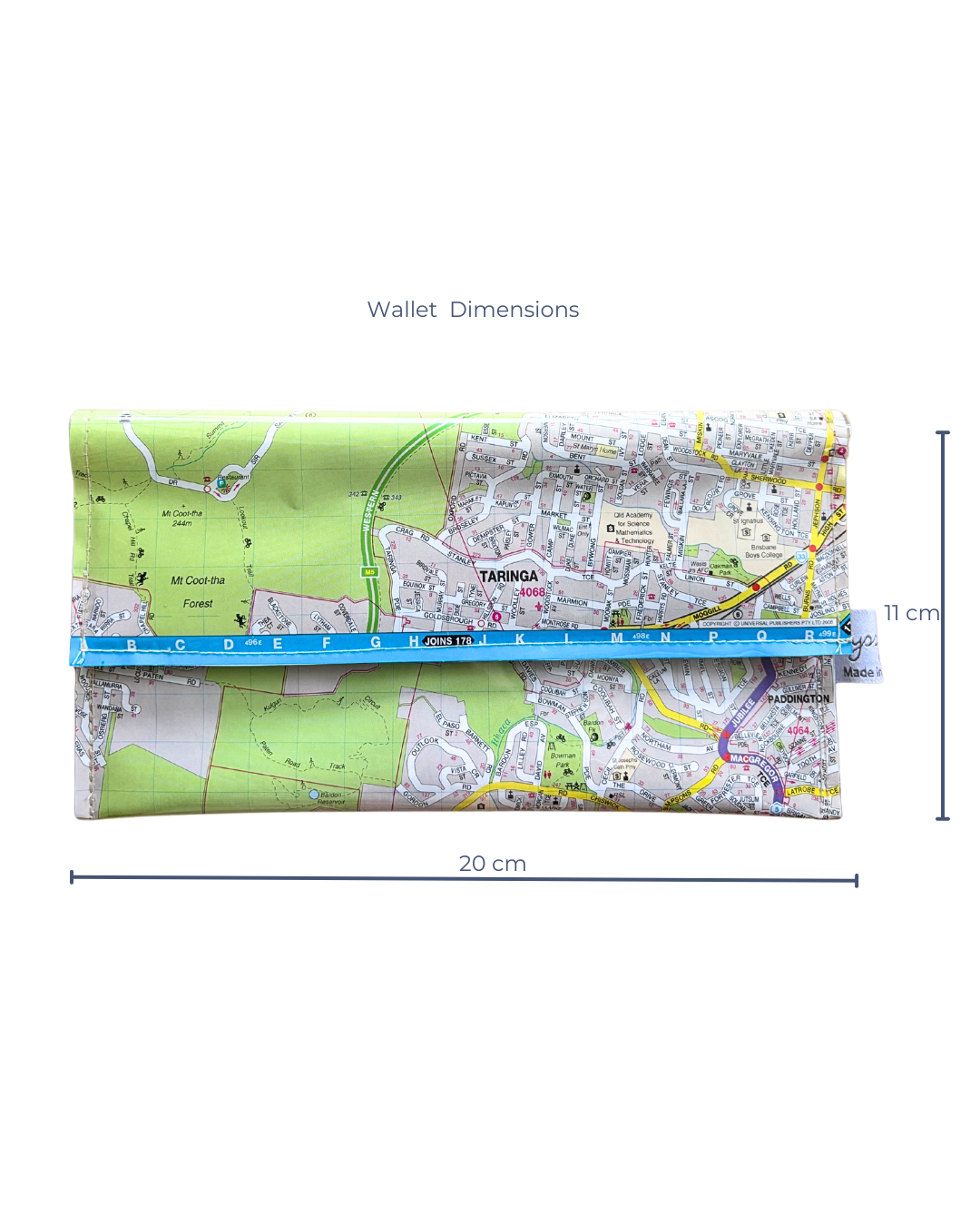Recycled Street Map Wallet - Taringa, Ashgrove, Mount Coot-tha, Toowong, Bardon