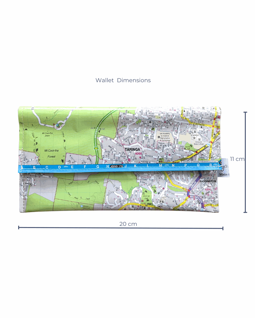 Recycled Street Map Wallet - Taringa, Ashgrove, Mount Coot-tha, Toowong, Bardon