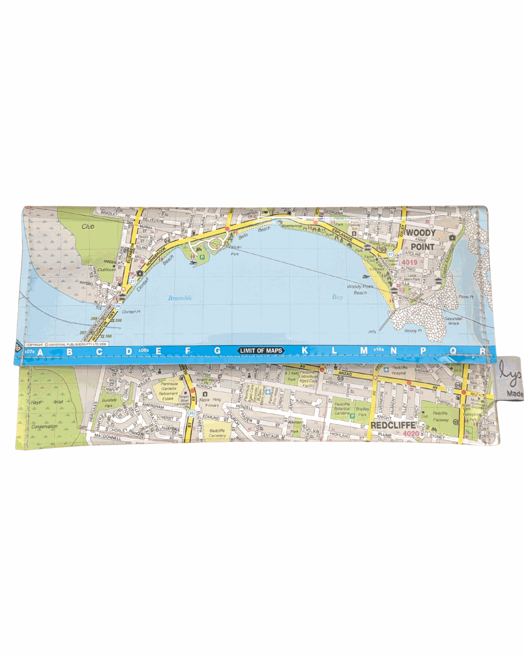 Recycled street map wallet featuring Redcliffe and surrounding areas from vintage Brisbane directory