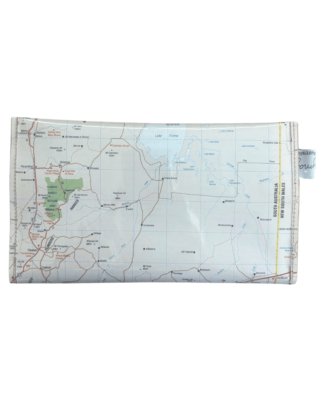 Recycled Map Wallet by LyssyMay South Australia Flinders ranges. Original paper covered in clear pvc. Back view.