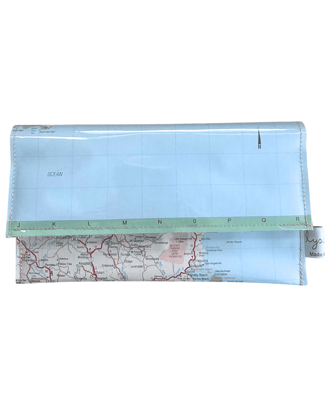 Recycled Map Wallet by LyssyMay Hobart Region front view in blue