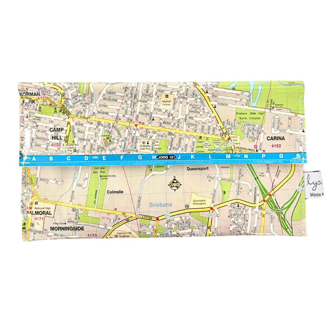 Recycled Street Map Wallet - Morningside, Colmslie, Balmoral, Seven Hills, Cannon Hill