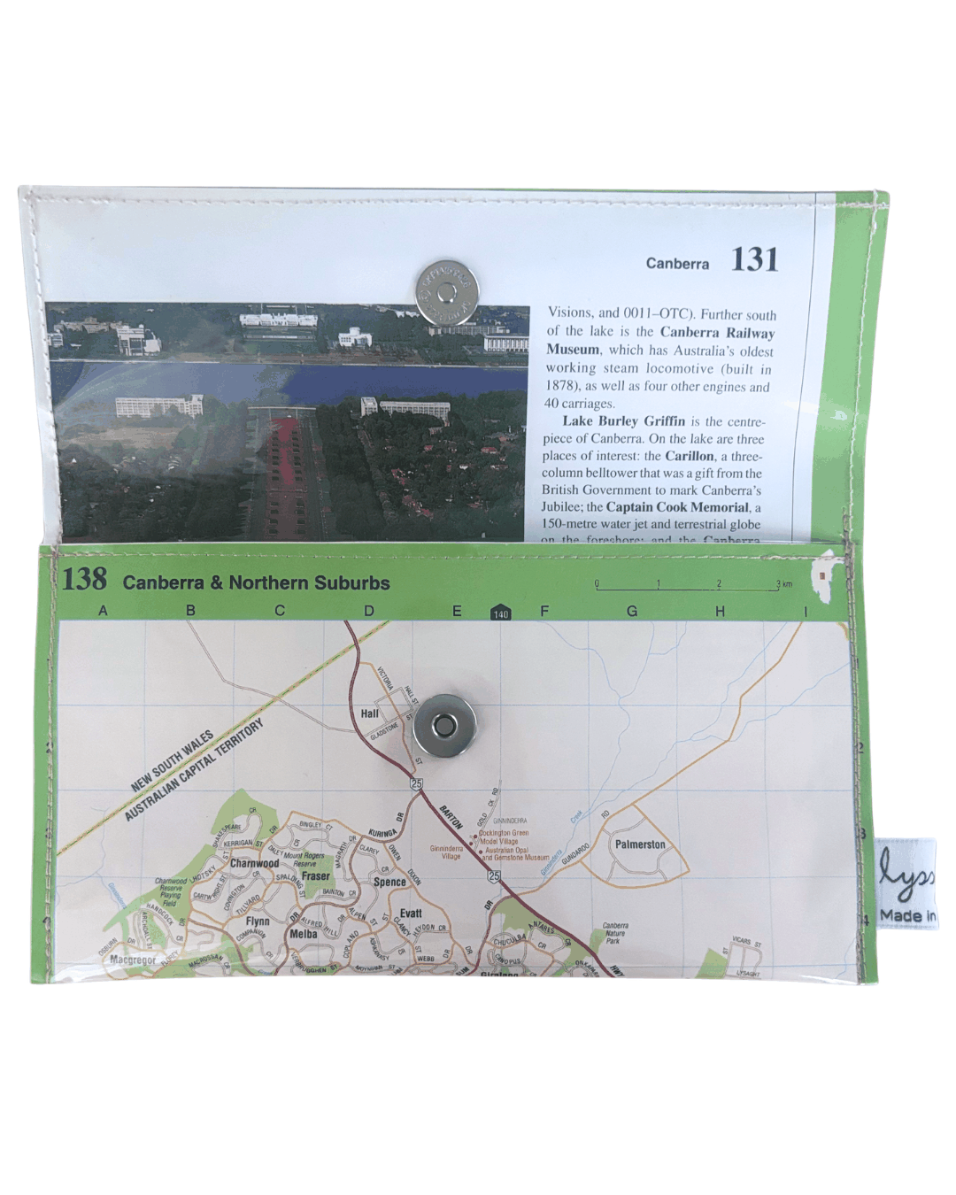 Recycled Map Wallet - Canberra Northern Suburbs - Explore Australia