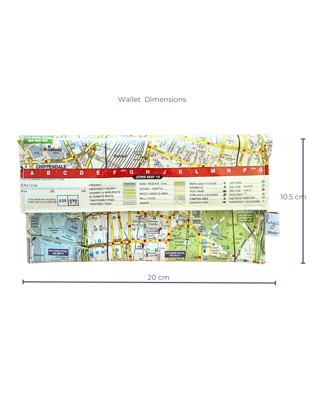 Recycled Street Map Wallet - Lyssy May Handmade Wallet recycled map of Central Sydney and Surrounds