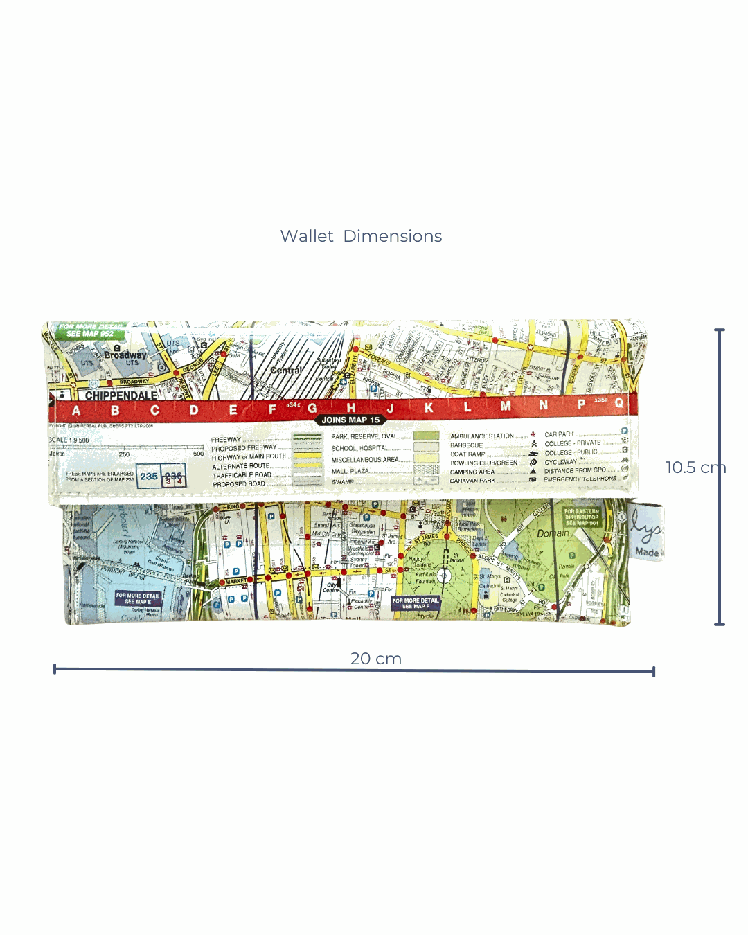 Recycled Street Map Wallet - Lyssy May Handmade Wallet recycled map of Central Sydney and Surrounds