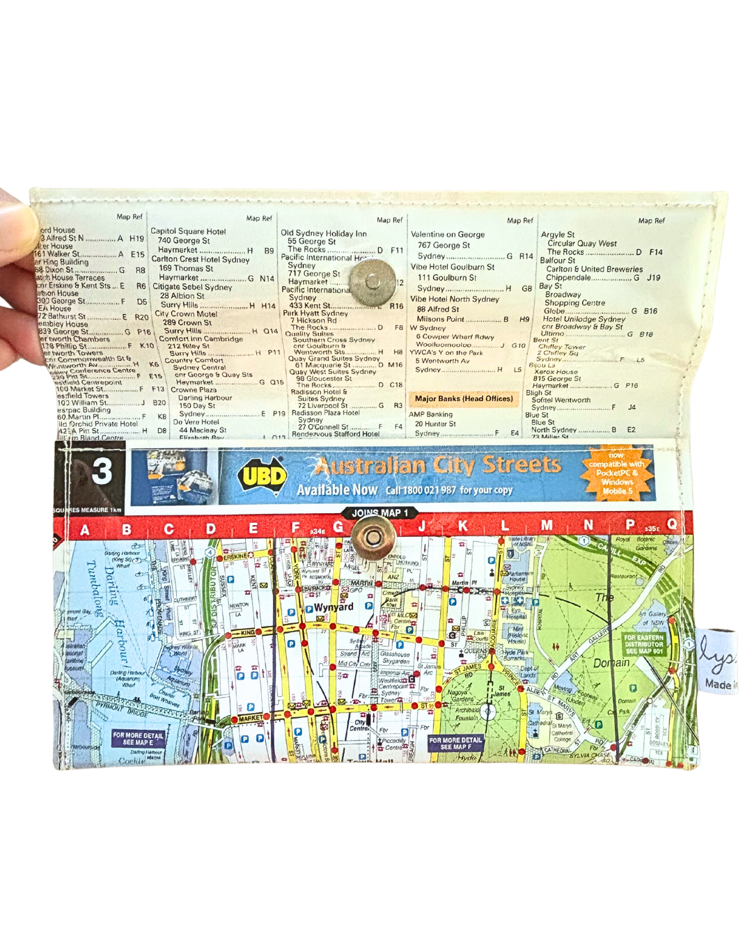 Recycled Street Map Wallet - Lyssy May Handmade Wallet recycled map of Central Sydney and Surrounds