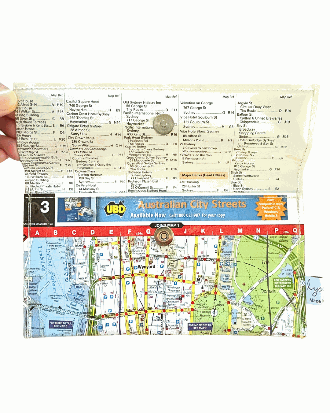 Recycled Street Map Wallet - Lyssy May Handmade Wallet recycled map of Central Sydney and Surrounds