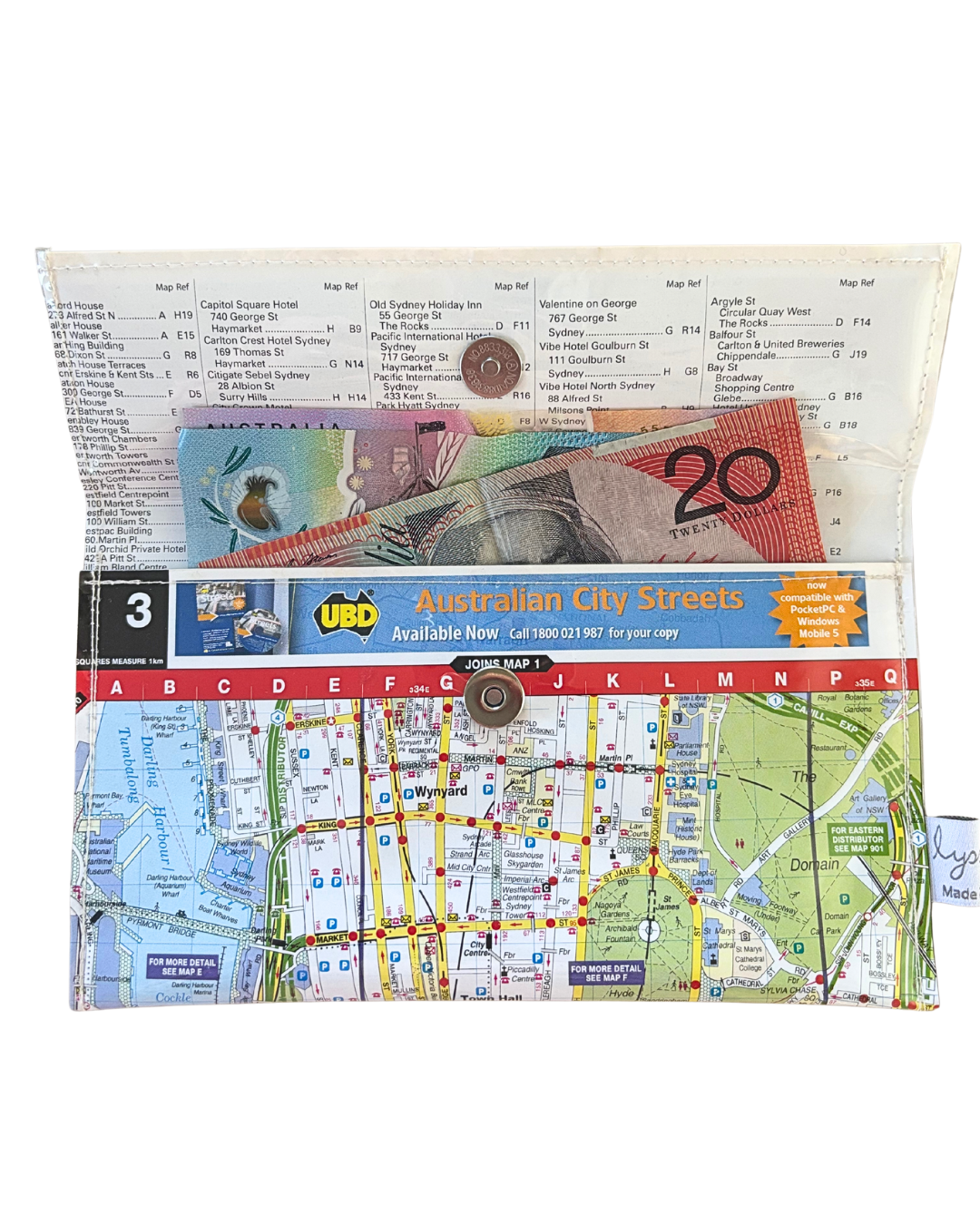 Recycled Street Map Wallet - Lyssy May Handmade Wallet recycled map of Central Sydney and Surrounds