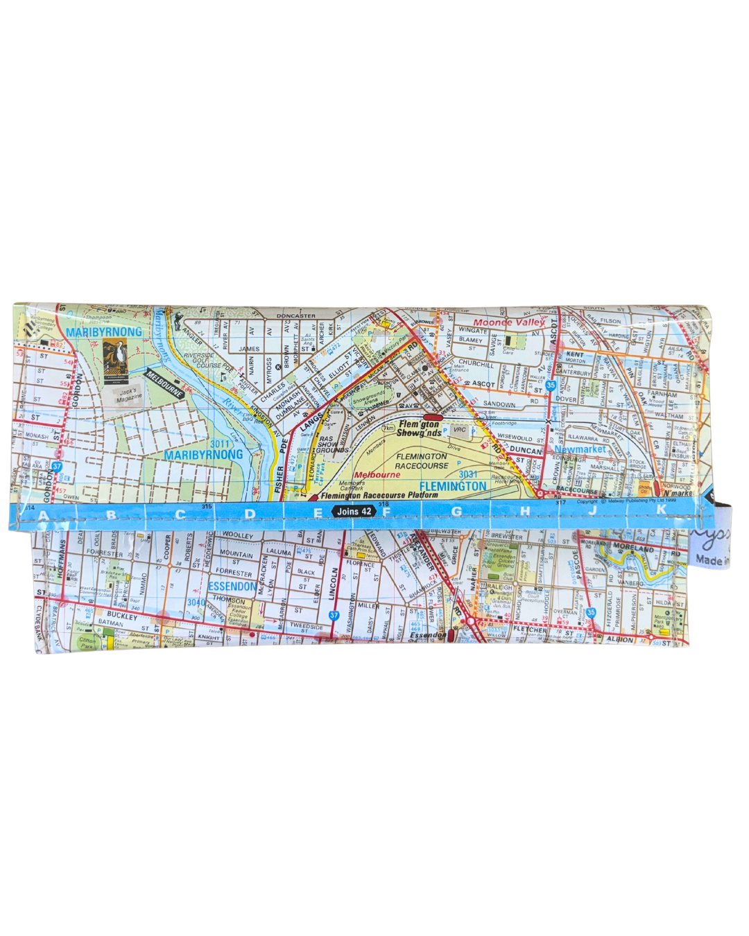 Recycled Street Map Wallet - Lyssy May Handmade Wallet recycled map of Essendon, Moonee Ponds, Ascot Vale and Maribyrnong