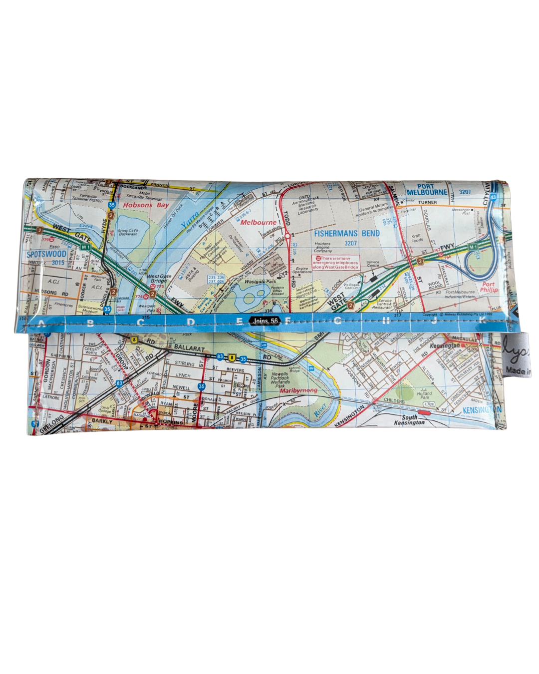 Recycled Street Map Wallet - Lyssy May Handmade Wallet recycled map of West Melbourne, Yarraville, Flemington, Kensington