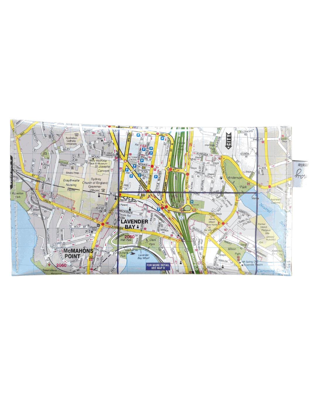 wallet Map of sydney with roads and landmarks on a white background