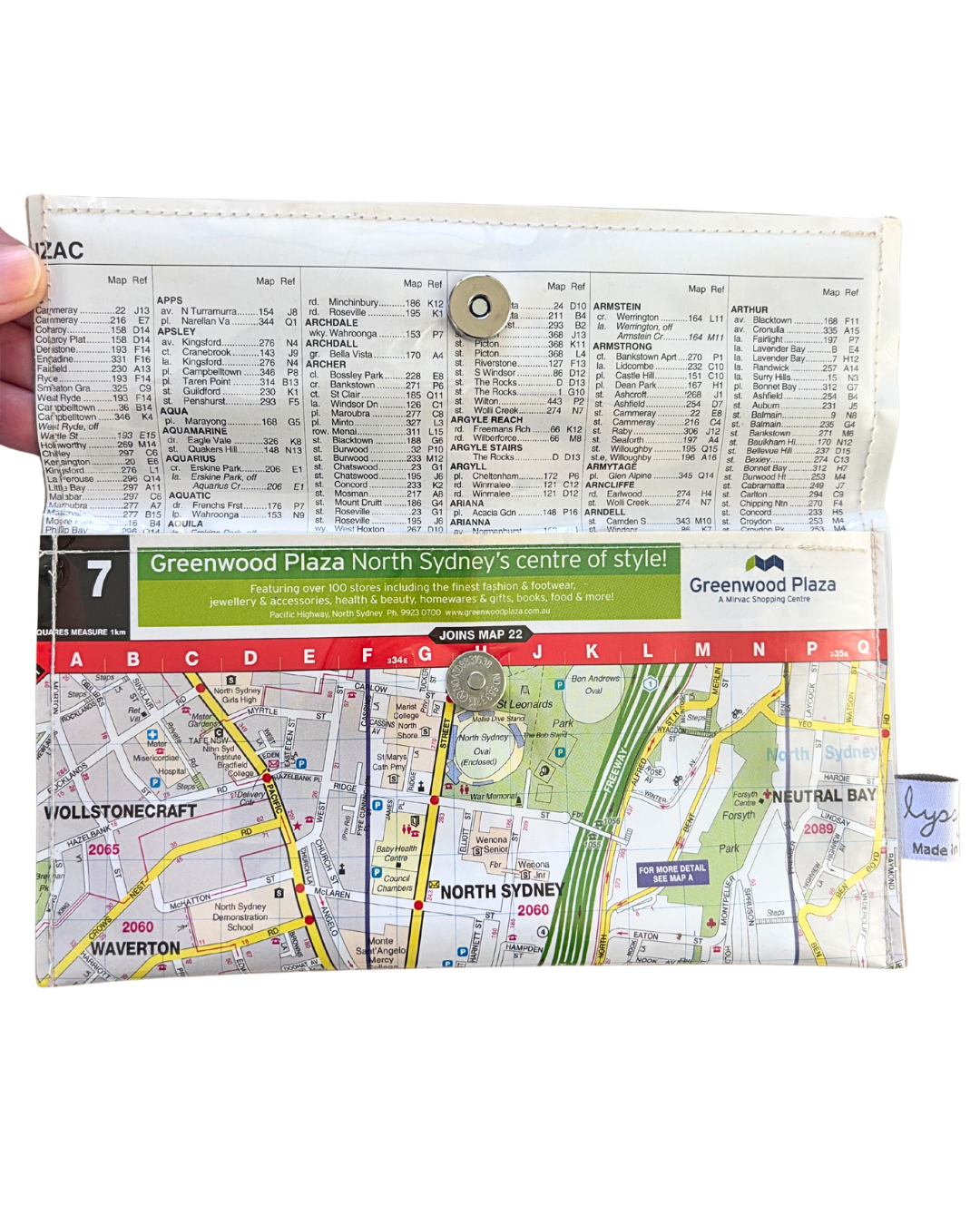 Recycled Street Map Wallet - Lyssy May Handmade Wallet recycled map of North Sydney and Surrounds