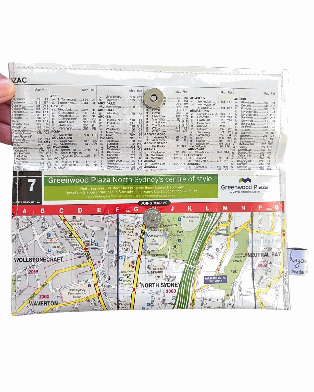 Recycled Street Map Wallet - Lyssy May Handmade Wallet recycled map of North Sydney and Surrounds