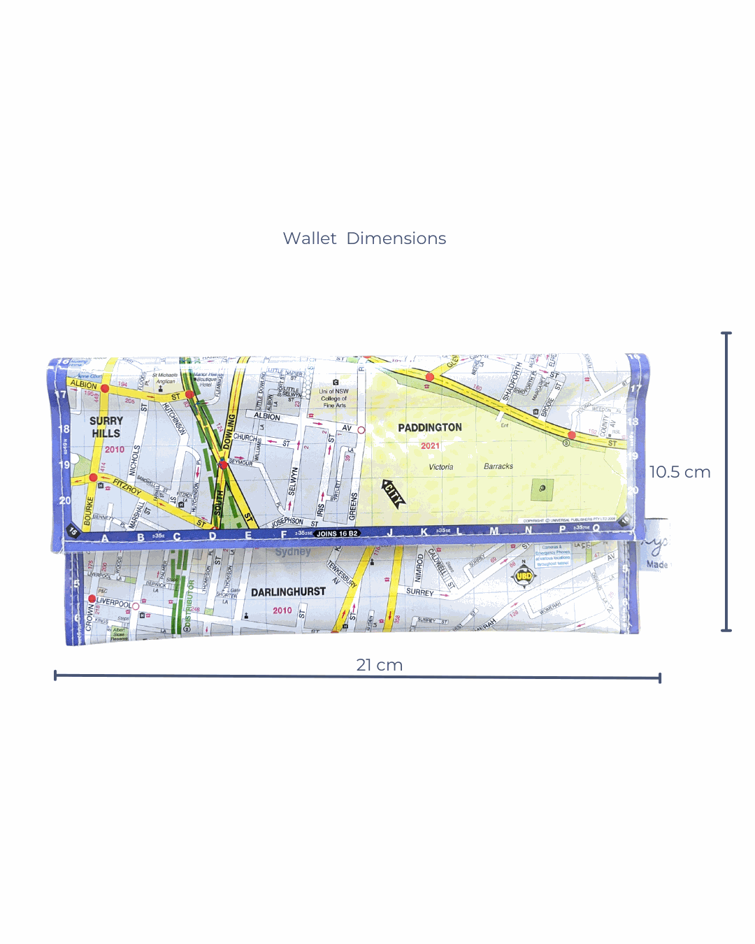 Recycled Street Map Wallet - Lyssy May Handmade Wallet recycled map of Paddington, Darlinghurst, Surry Hills