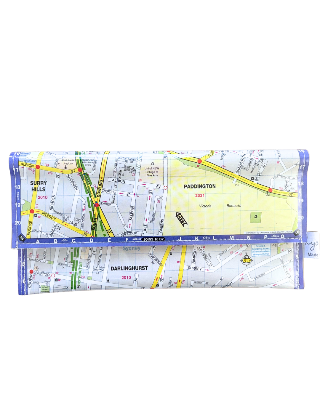 Recycled Street Map Wallet - Lyssy May Handmade Wallet recycled map of Paddington, Darlinghurst, Surry Hills