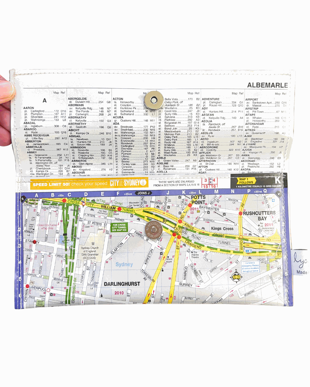 Recycled Street Map Wallet - Lyssy May Handmade Wallet recycled map of Paddington, Darlinghurst, Surry Hills