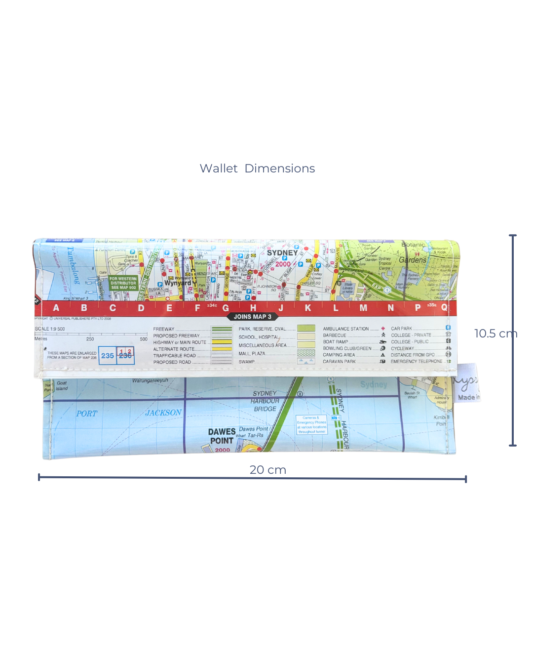 Recycled Street Map Wallet - Lyssy May Handmade Wallet recycled map of Sydney Harbour Bridge and Surrounds