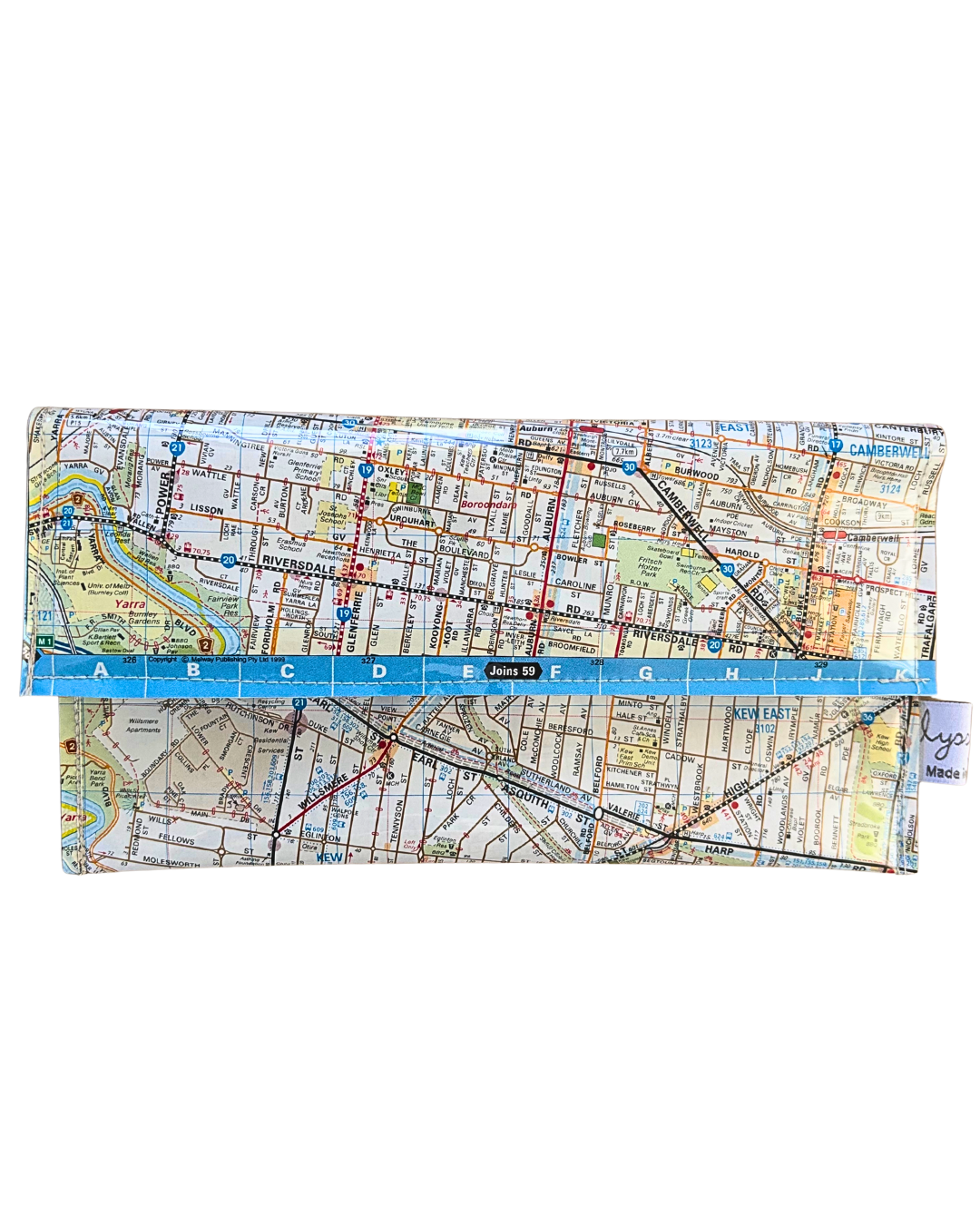 Recycled Street Map Wallet - Lyssy May Handmade Wallet recycled map of Kew, Hawthorn, Camberwell