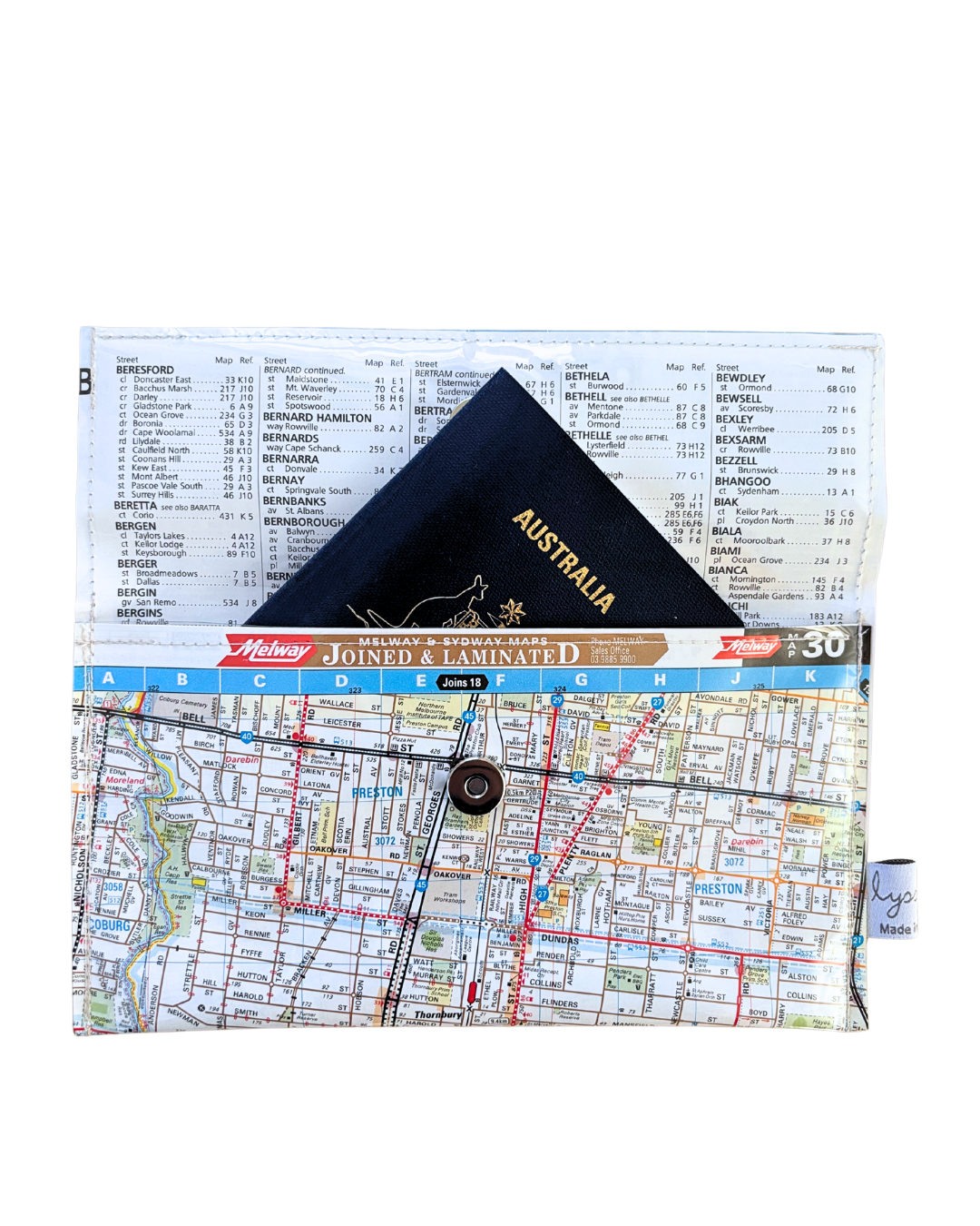 Recycled Street Map Wallet - Lyssy May Handmade Wallet recycled map of Preston, Northcote, Fitzroy North