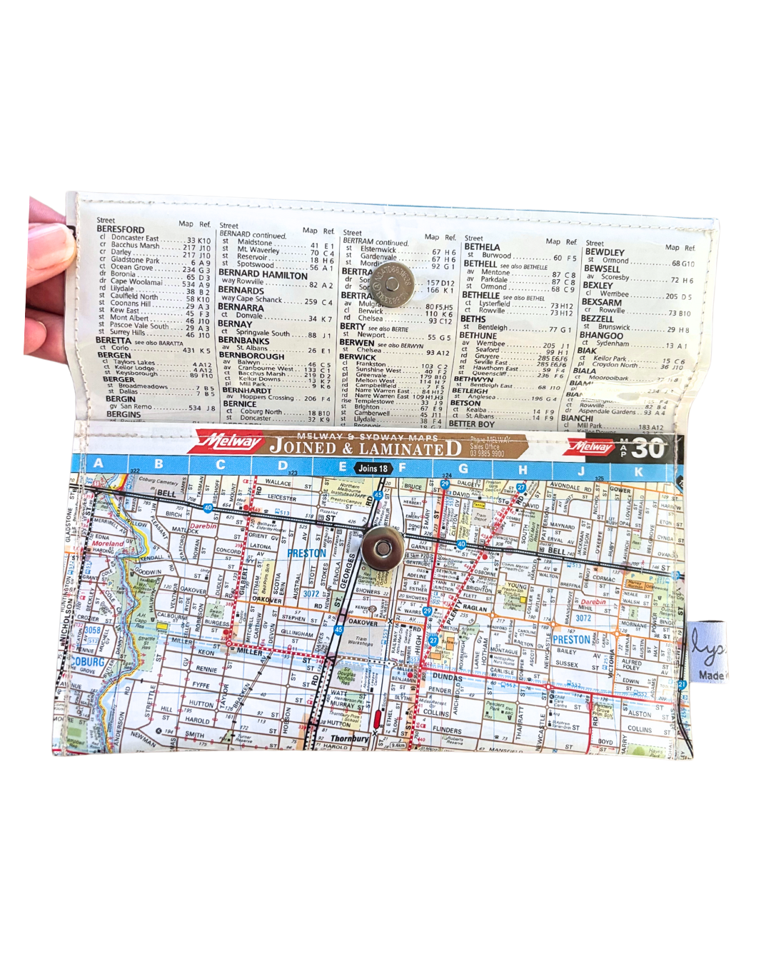 Recycled Street Map Wallet - Lyssy May Handmade Wallet recycled map of Preston, Northcote, Fitzroy North