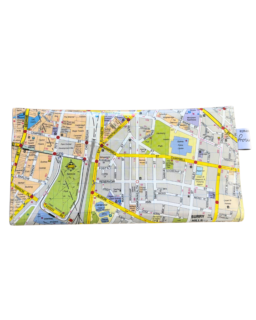 Recycled Street Map Wallet - Lyssy May Handmade Wallet recycled map of Sydney Central Station, Surry Hills, Darlinghurst
