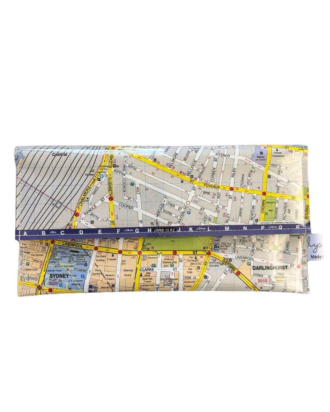 Recycled Street Map Wallet - Lyssy May Handmade Wallet recycled map of Sydney Central Station, Surry Hills, Darlinghurst