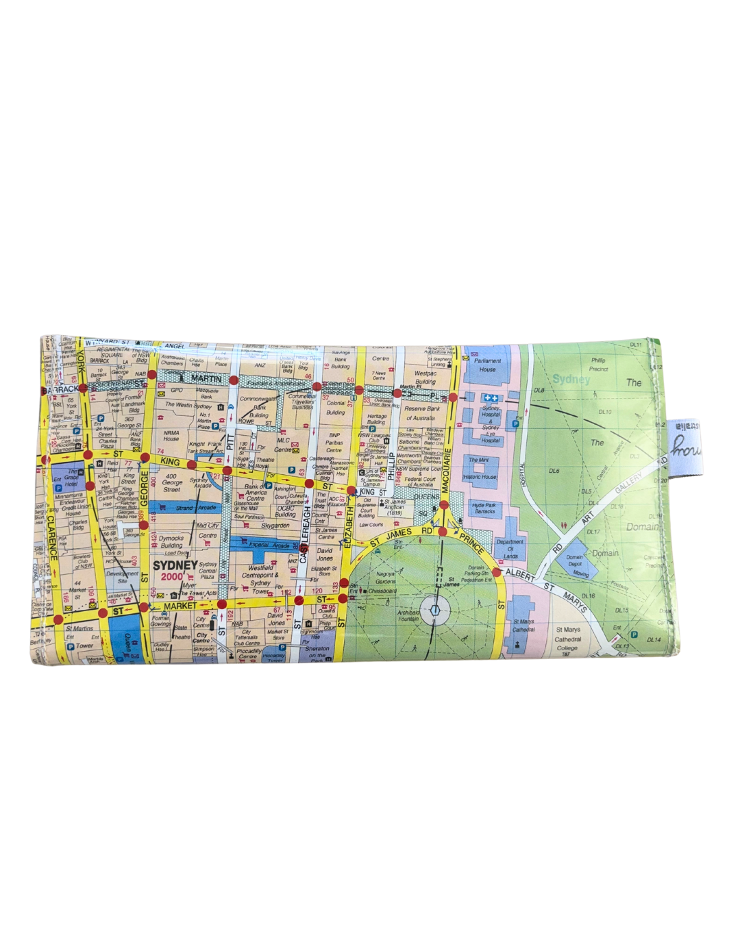 Recycled Street Map Wallet - Lyssy May Handmade Wallet recycled map of Sydney Hyde Park, Central Station, Town Hall