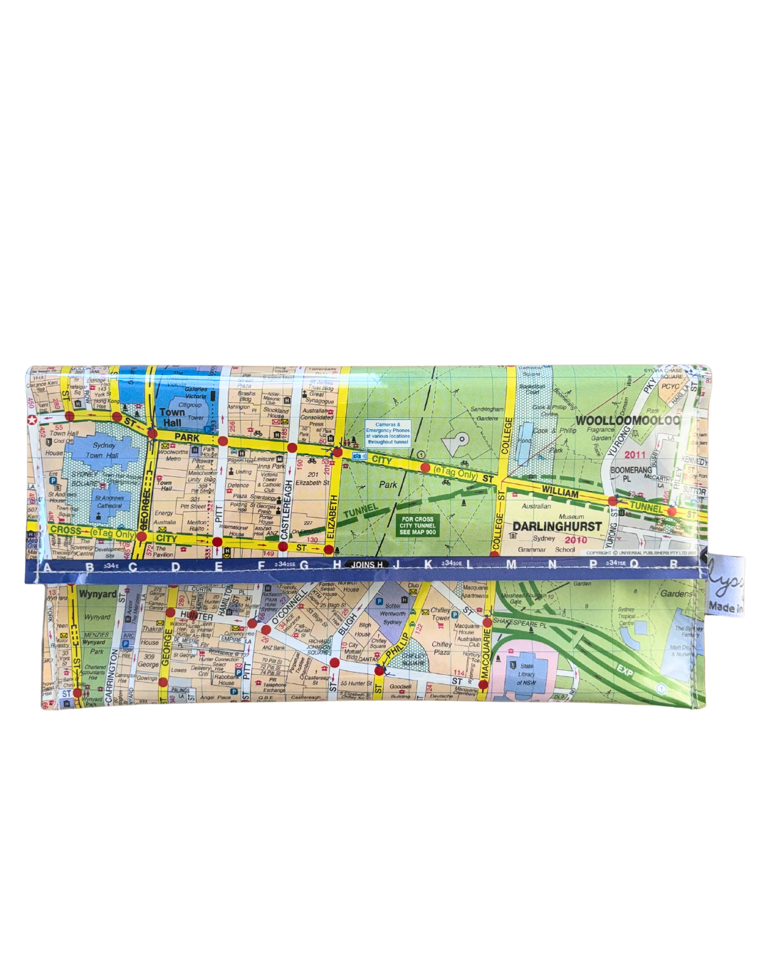 Recycled Street Map Wallet - Lyssy May Handmade Wallet recycled map of Sydney Hyde Park, Central Station, Town Hall