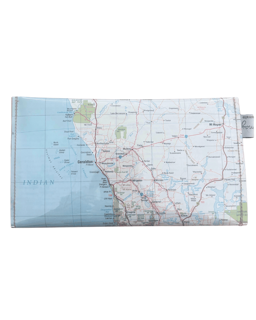 Map design on a wallet with a white background