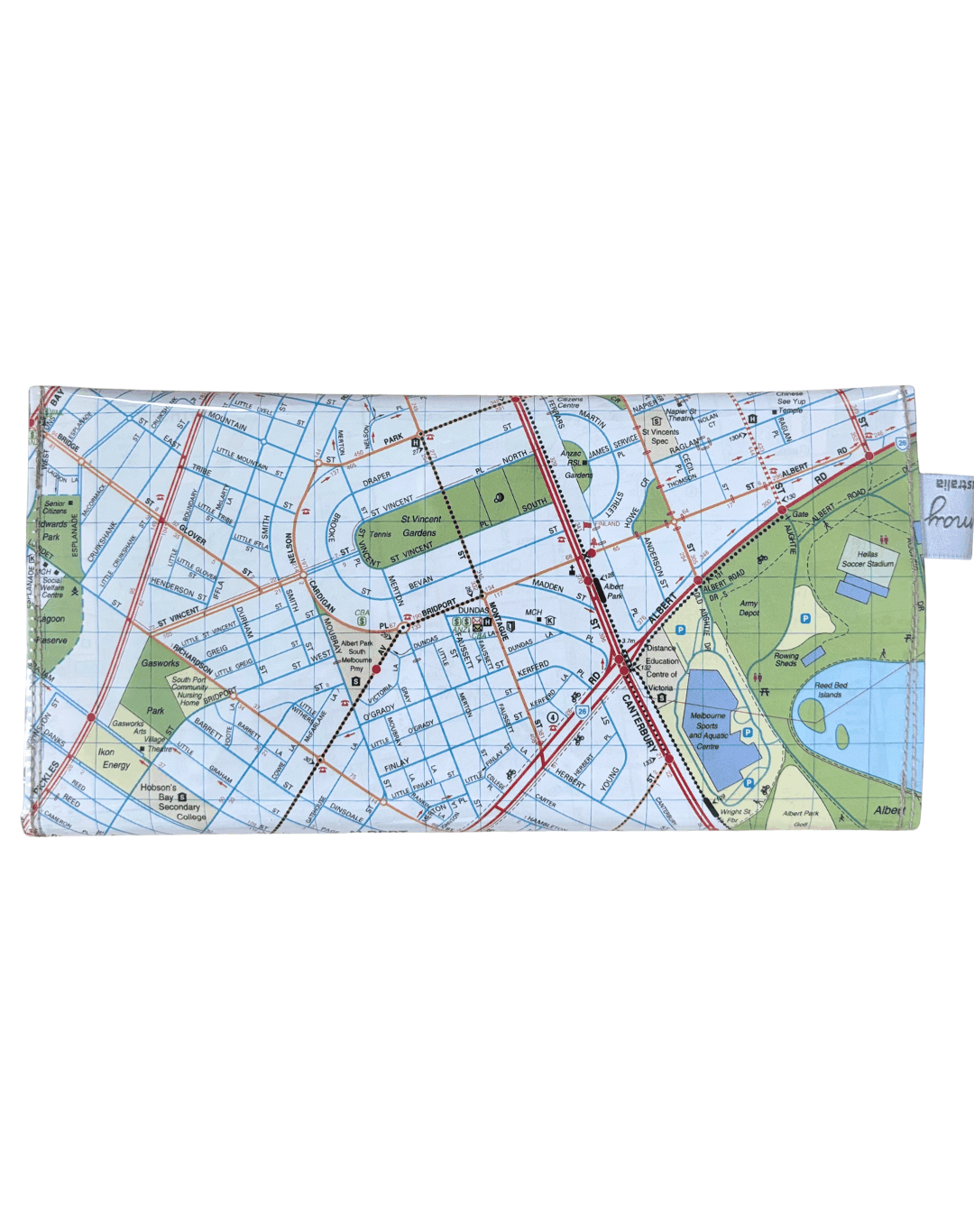 Recycled Street Map Wallet - Lyssy May Handmade Wallet recycled map of Albert Park, Middle Park, South Melbourne, Port Melbourne