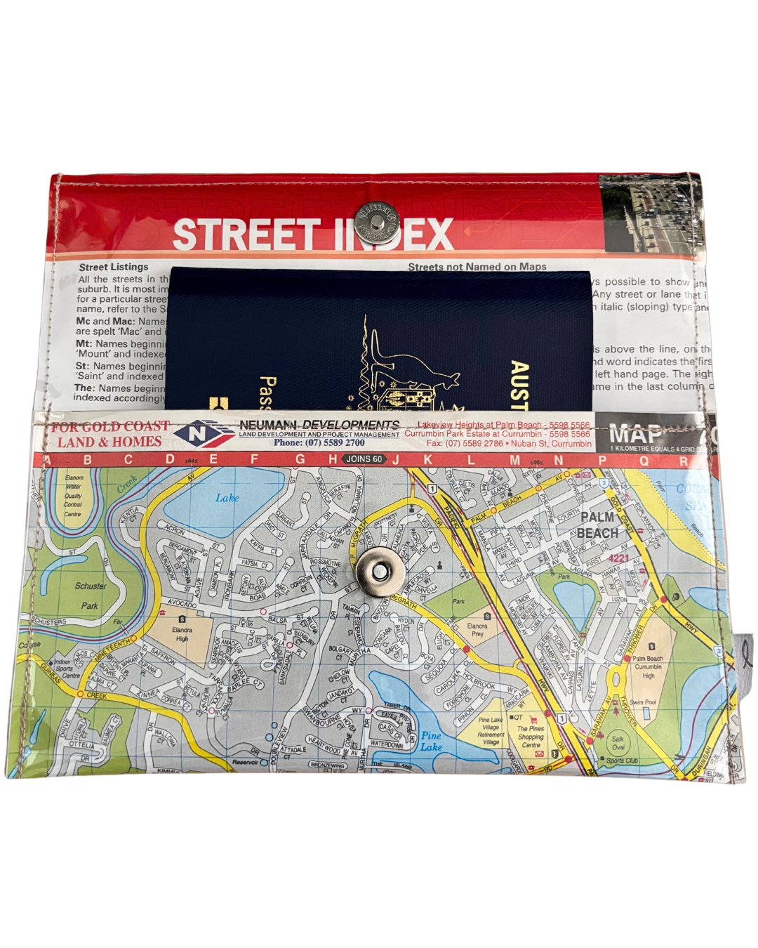 Recycled Street Map Wallet - Gold Coast Currumbin, Elanora and Palm Beach