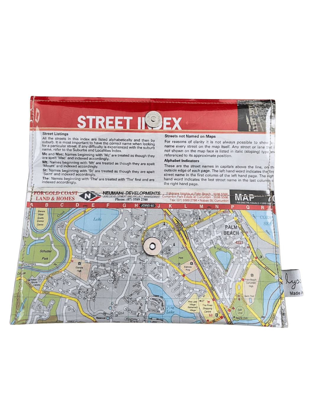 Recycled Street Map Wallet featuring Gold Coast Currumbin Elanora and Palm Beach map design