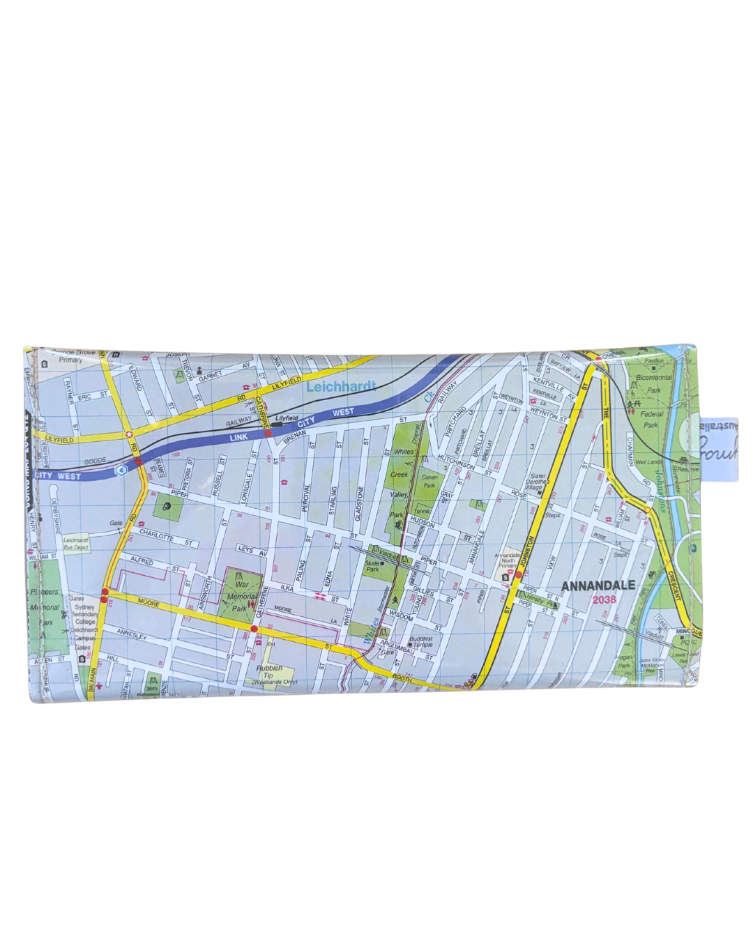 Recycled Street Map Wallet - Lyssy May Handmade Wallet recycled map of Lilyfield, Rozelle, Annandale and Leichhardt