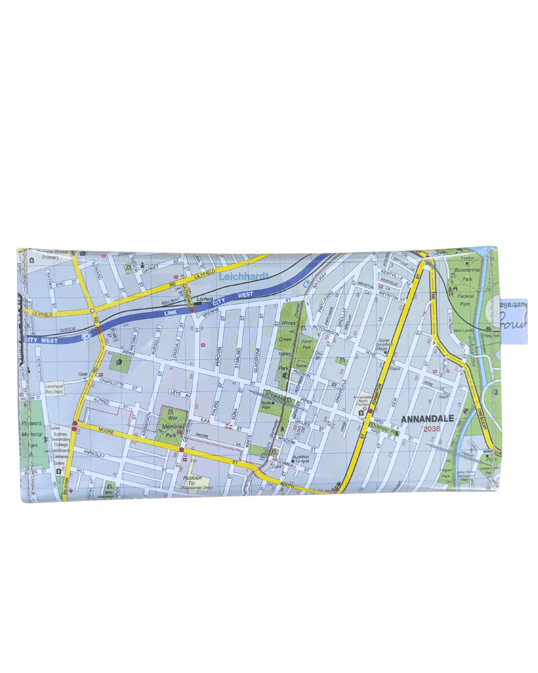 Recycled Street Map Wallet - Lyssy May Handmade Wallet recycled map of Lilyfield, Rozelle, Annandale and Leichhardt