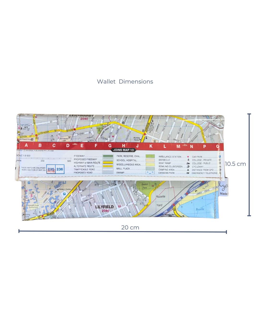 Recycled Street Map Wallet - Lyssy May Handmade Wallet recycled map of Lilyfield, Rozelle, Annandale and Leichhardt